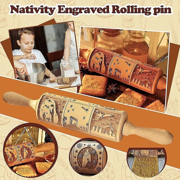 Nativity kjevle 9 forskjellige mønstre, for baking av småkaker