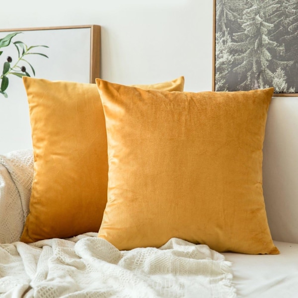 Prydnadskudde 45x45cm Kuddfodral för Vardagsrum Soffa Sovrum Set om 2 för vardagslivet och även lämpliga för helgdagar som jul yellow