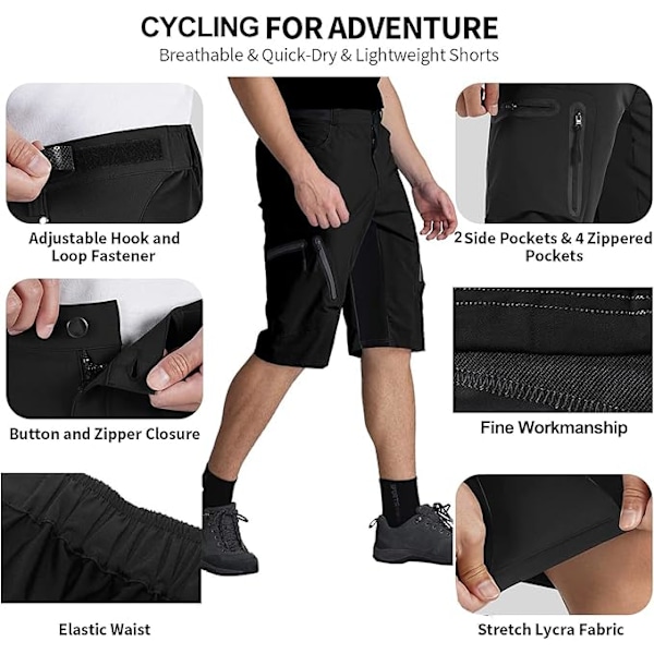 MTB-housut, miesten pyöräilyhousut, nopeasti kuivuvat MTB-shortsit, miesten maastopyörähousut, pyöräilyshortsit säädettävillä tarranauhoilla Asian Code 4XL/US Code 2XL