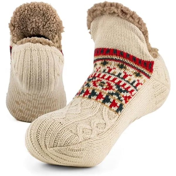 Tofflor med strumpor för män & kvinnor, fluffiga tofflor med grepp, halkfri fleecefodrad, värmehållande, julklapp, storlek S 35-39