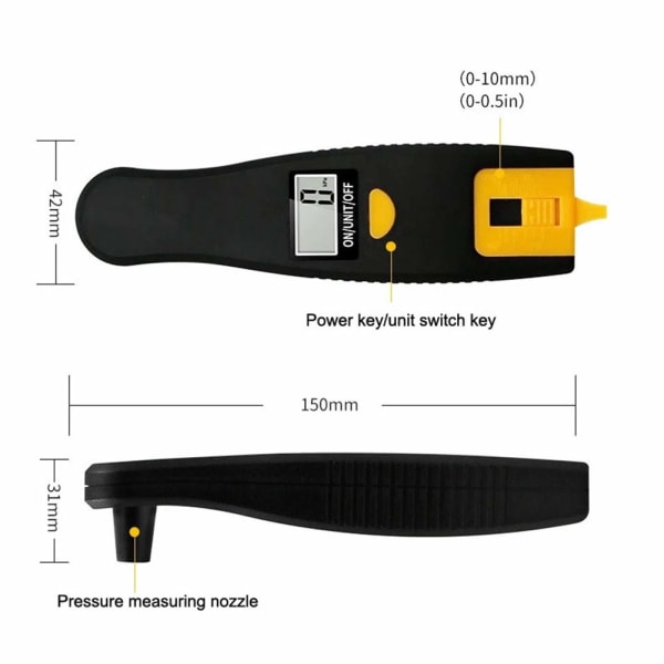 2 i 1 digital däcktrycksmätare, 100 PSI, med LCD-display