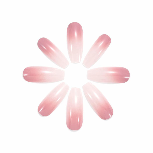 Lange Falske Negle Pink Hvid Gradient Tryk på Negle Akryl Negle