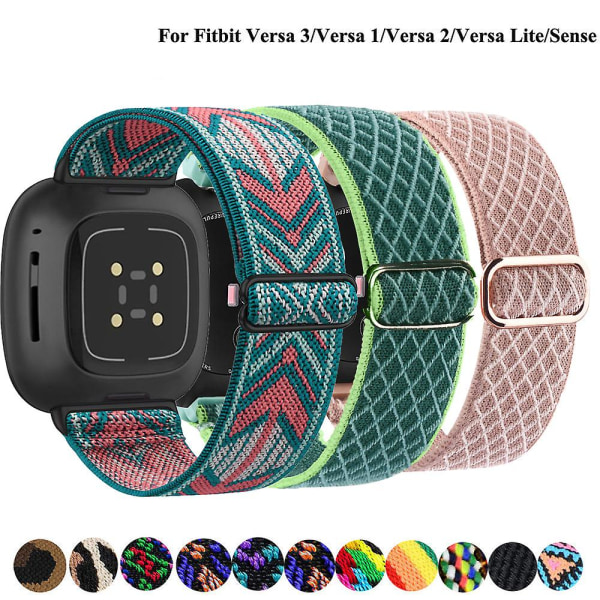 Joustava kudottu silmukkaranneke Fitbit Versa 3 2 Versa Lite -rannekkeelle, säädettävä nailonurheiluranneke, rannekoru Fitbit Sense -rannekkeelle Dark gray