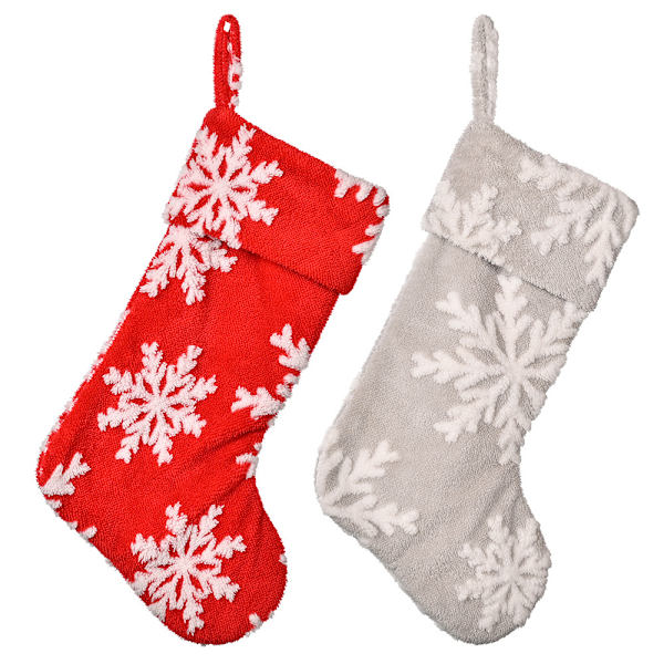 Faux päls snöflinga julstrumpa stor 2-pack