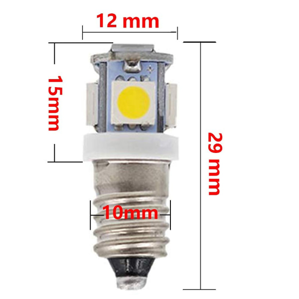 10 stk E10 6V LED pærer 5SMD 0,5W 50LM lampe (varm hvid)