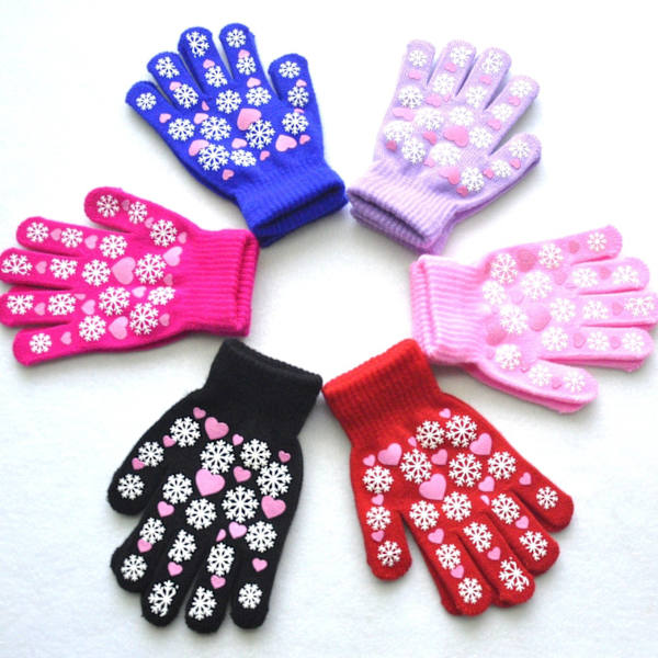 6 par magiska handskar, vinter stickade helfinger stretch handskar varma handskar för 6~11 år gamla barn flickor pojkar