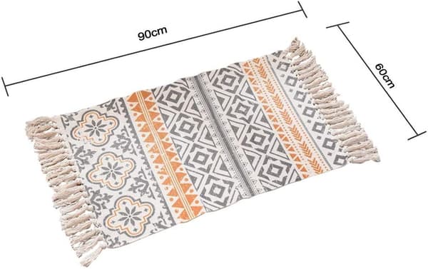 Boho baderomsmatte, 2' x 3' moderne geometriske boho-tepper, bomullsvevde dusker, maskinvaskbare bohemske tepper badematte