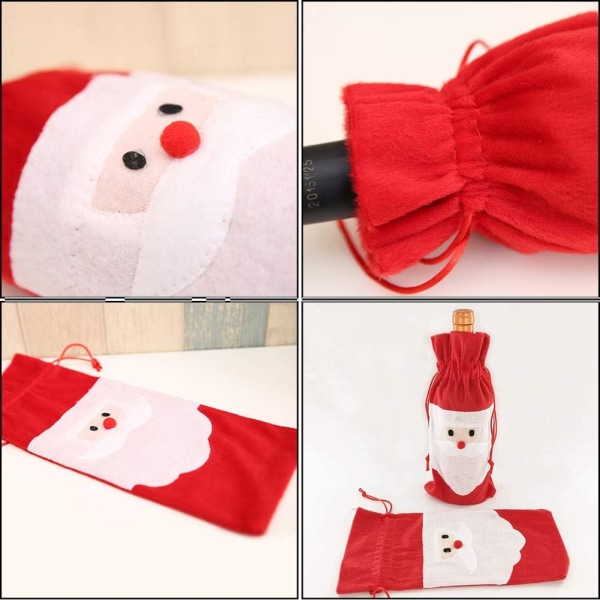 6 Julvinpåsar för Vinflaskor, Julpåsar, Tomte, Röda Vinflasksöverdrag, Påsar med Dragkedja, Julgåvor, Påse, Presentpapper för Jul, Bröllop