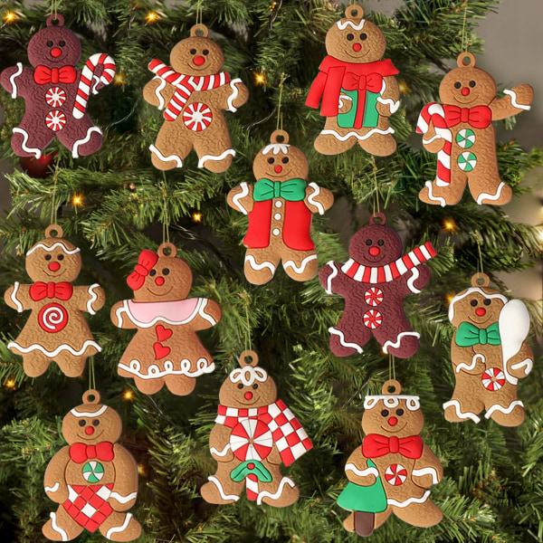 12 kpl Gingerbread Man -koristeita joulukuuselle, 3 tuumaa