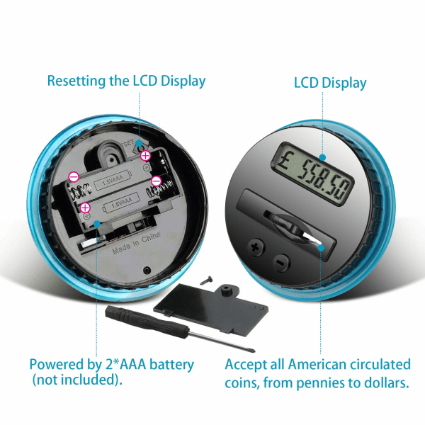 Digital räkningsburk, för barn vuxna pojkar flickor som present på jul, födelsedag, nyårsdag, drivs av 2AAA-batteri (ingår ej)