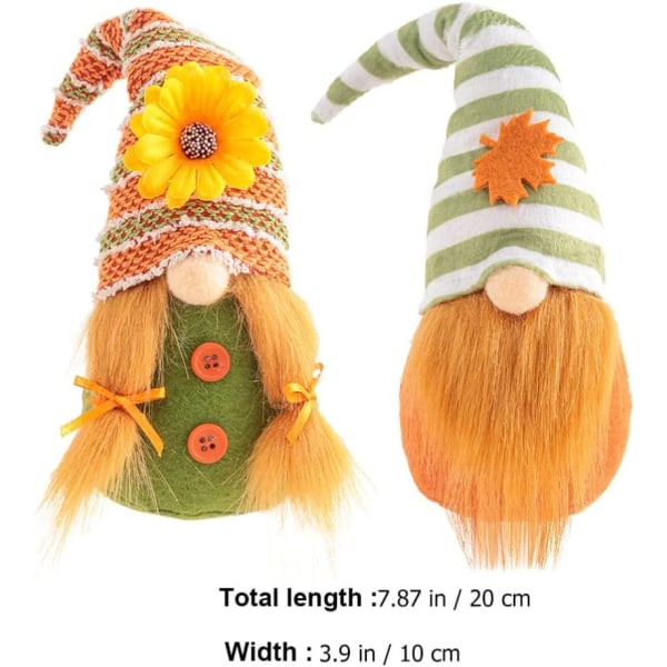 2-Pack Gnome Plush Thanksgiving Decor Håndlaget (stripete hatt)