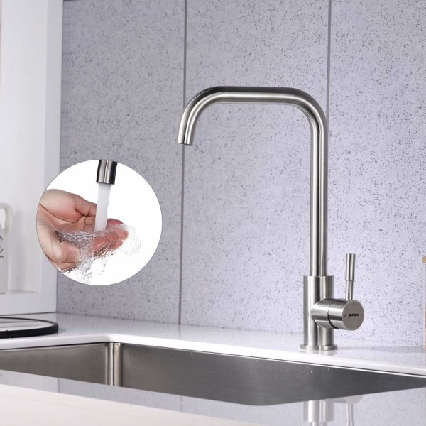 Køkkenhane med 360° drejetud, 1-grebs håndvaskarmatur, stål