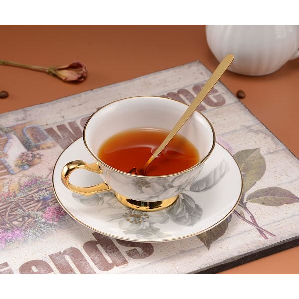 Sæt med 2 knogleporcelæn tekopper med underkop, cappuccino kopper, kaffekopper, tesæt, britiske kaffekopper, porcelæn tesæt, latte kopper
