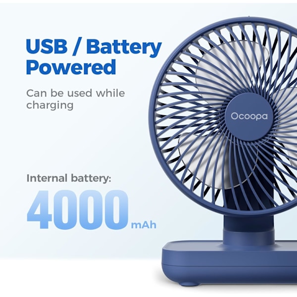 USB-pöytätuuletin, 4000 mAh ladattava akku, 4-nopeuksinen pöytätuuletin, 5 tuuman kannettava minituuletin, tehokas ilmavirtaus, hiljainen toiminta