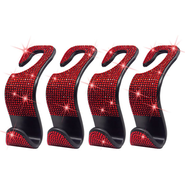 Auton käsilaukku koukku Bling Rhinestone auton koukut naisille tytöille, 4 pakkausta Crystal Auto takapenkin ripusttimet takaistuinten pääntukikoukku (punainen)