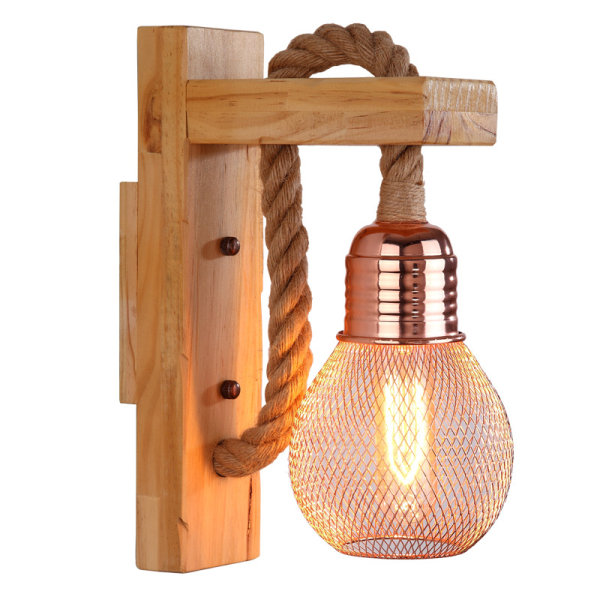 Hemp Rope Led Industrial Wall Sconce,Pulley Liftable E27（Pink）