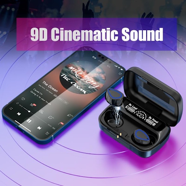 Trådlösa Hörlurar, Trådlösa Öronproppar, HiFi Stereo Djup Bas, Bluetooth 5.3, Pekskärm, Brusreducering, Mini In-Ear Headset med Mikrofon