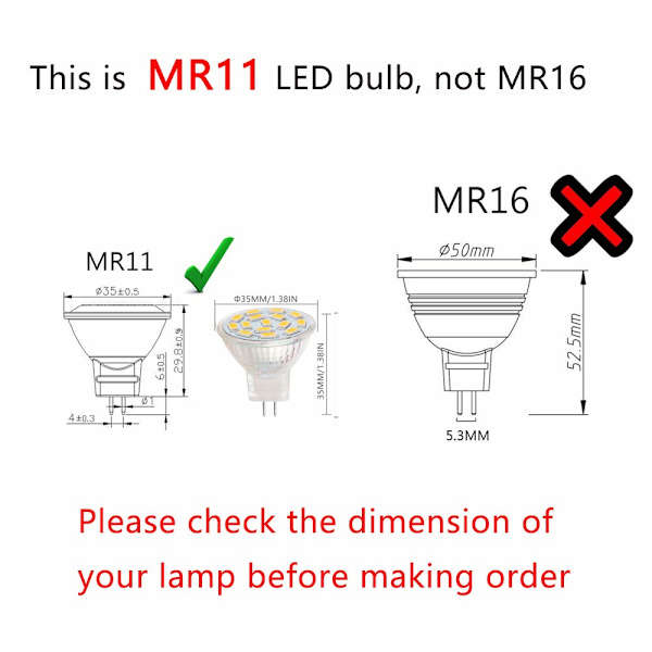 12V 3W MR11 LED-halogenlampor GU4.0-sockel Varmvitt (3000K, 6 st)