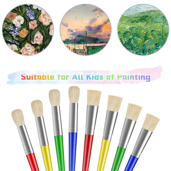 Børnemaling Pensler-8Pcs Maling Pensler Runde og Flad- Farverige Maling Pensler til Børn Småbørn Begyndere-Ansigtsmaling Pensler til Akvarel