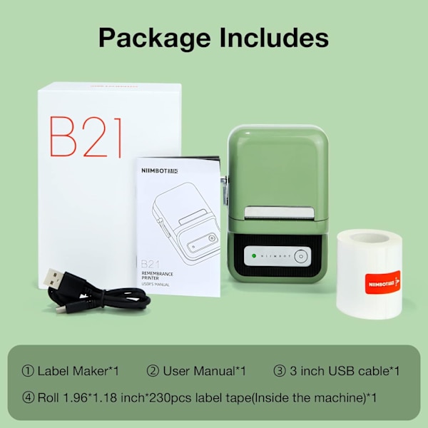 B21 Etiketprinter, Bluetooth-mærkningsprintet med stregkoder, udskrivningsstørrelse 20-50 mm, med 1 rulle startpapir