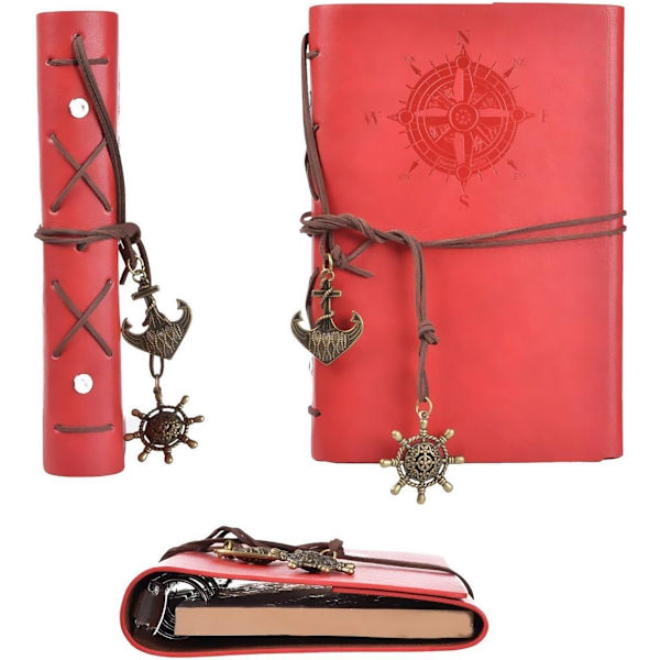Vintage Retro PU Læderomslag Notesbog Journal Dagbog, Nautisk Spiral Tom Streng Daglig Notesblok Rejse til at Skrive i, Kraftpapir, Retro Vedhæng Red