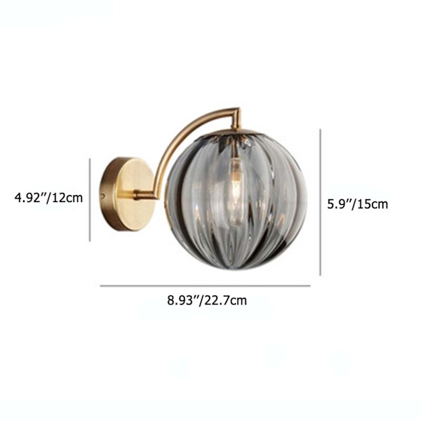Grå glaskula vägglampa, Grå glasglob med guld bas vägglampa för sängbord
