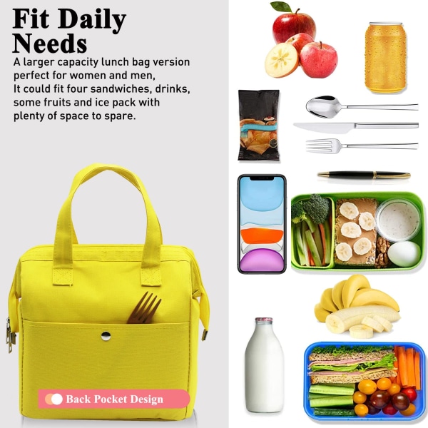 Isoleret madpakke Simple Bento køletaske Frokostpose til madpakke til kvinder Mænd Voksen Picnic Working Vandrestrand (gul)