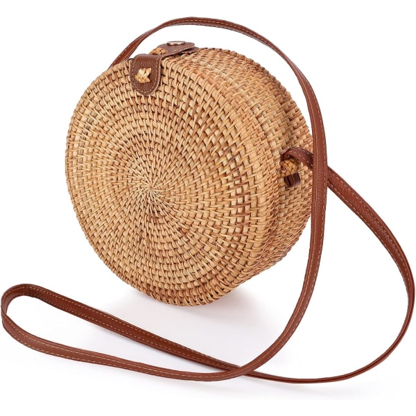 Cirkel Rattan Taske, Boheme Rattan Taske Håndlavet Rund Flettet Taske til Kvinder Sommer Strandtaske