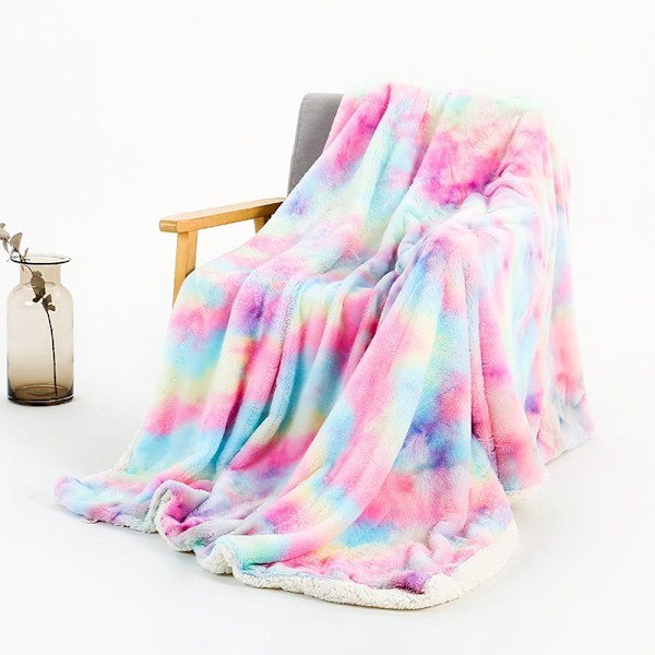 Tæppe 130x160cm, Super Varmt Regnbue Fleece Tæppe, Høj Kvalitets Kunstpels Tæppe, Blødt og Fluffy Tæppe, Sofatæppe, Sengetæppe