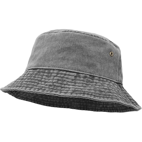 Bucket Hat, Bred Brim, Tvättad Denim Bomull, Utomhus Solhatt, Platt Keps för Fiske, Vandring, Strandsporter