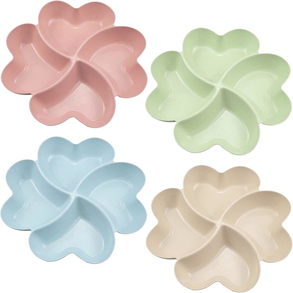 4 stk. Multi-brug Ruminddelte Bakker Skridsikre Serveringsfade til Fester 4 Sektions Genanvendelige Plastik Serveringsbakker 23 x 3 cm