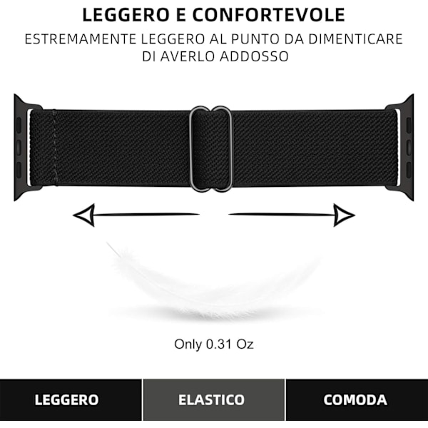 Kompatibel med Apple Watch 9/8/7/6/5/4/3 SE 2/1 41mm 40mm 38mm, Nylon Flätad Stretch Sport Band för iWatch Män och Kvinnor, Svart