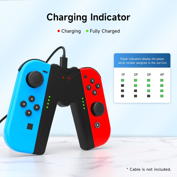 Ladingsspaken for Nintendo Switch/OLED, Joystick Lading Komfort V-Formet Spillgrep Kontroller med Batteriindikatorer