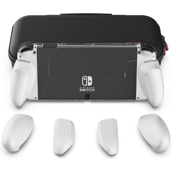 GripCase OLED Bundle til Nintendo Switch OLED Model: Et Dokkbar Transparent Beskyttelsesetui med Udskiftelige Greb [til at passe til alle håndstørrelser]