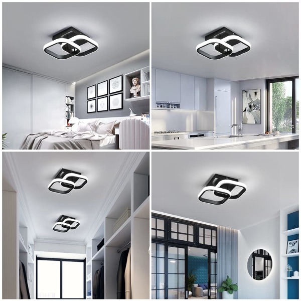 LED-taklampa, 20W 6000K kallvitt ljus Dia 24CM, svart