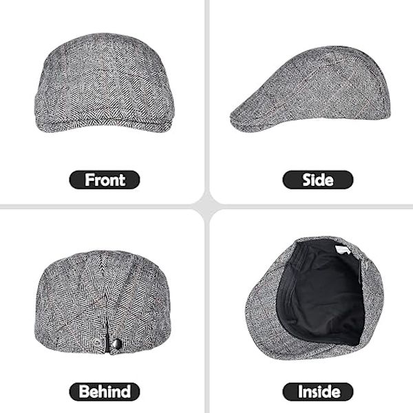 Tweed Flat Cap för Män Körkeps Newsboy Cap - Justerbar Trendig Newsboy Irländsk Basker, Höst Vinter, 55-59 CM Grey