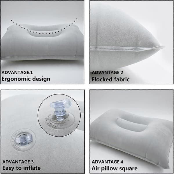 3-pack uppblåsbara campingkuddar, kompakt luftblåsare för strand, solstol, solbad, backpacking, vandring - (grå)
