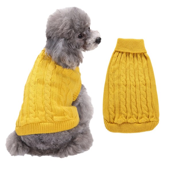 Liten hundegenser, søt strikket klassisk hundegenser, kattegenser hund genser klær frakk antrekk (Medium, gul)