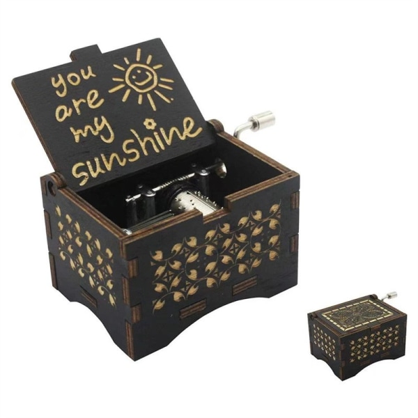 Lasergraverad vintage handvevad musikbox i trä You are my Sunshine Present till födelsedag, jul, alla hjärtans dag (svart)