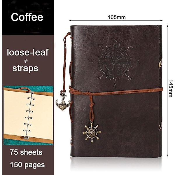 Vintage Retro PU Læderomslag Notesbog Journal Dagbog, Nautisk Spiral Tom Streng Daglig Notesblok Rejse til at Skrive i, Kraftpapir, Retro Vedhæng Coffee