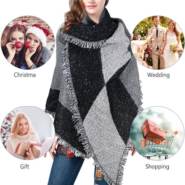 Dametartan Sjal Vinter Stor Oversized Blød Varmt Flerfarvet Tjek Wraps Spinde Tassel Shawl Cape Poncho Lang Stole