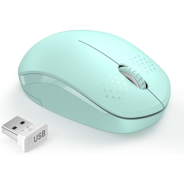 Trådløs mus, 2,4G støjfri mus med USB-modtager - Bærbar computermus til pc, tablet, bærbar computer med Windows-system - Mintgrøn