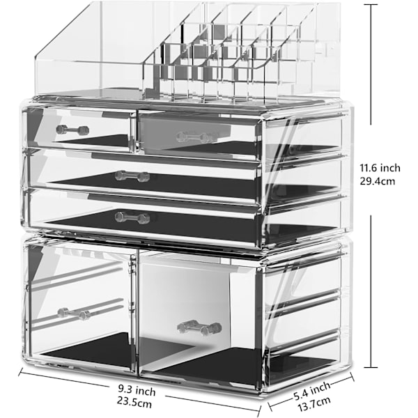 Makeup Kosmetik Organizer Opbevarings Skuffer Display Kasser Etui med 6 Skuffer, 3 Stykker, Frit Kombineret og Stablet.