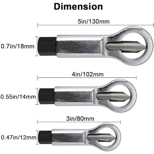 3 st metallmutterdelare 9-12mm/12-16mm/16-22mm