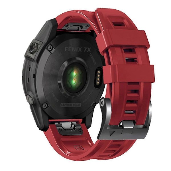 Silikoniranneke Garmin Tactix 7 Pro/Fenix ​​7X/Fenix ​​6X Pro -kelloon, 26 mm, musta solki (punainen)