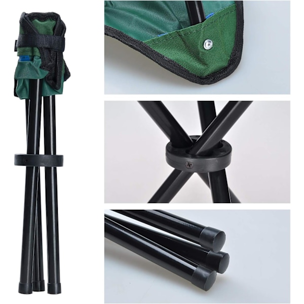 Udendørs Tripod Skammel Bærbar Foldbar Lille Tripod Lærredsstol til Vandreture, Camping, Fiskeri, Picnic (Grøn)