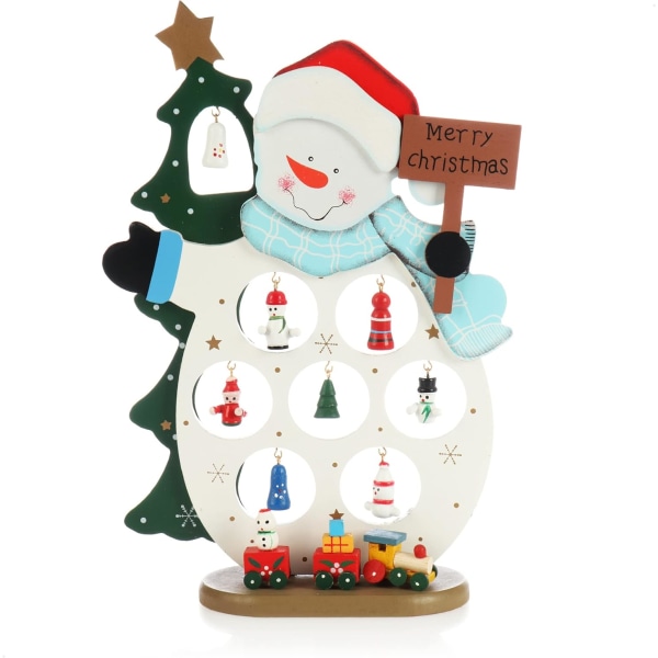 Mini snømann i tre - Dekorative smykker - Stativ med mange hengende ornamenter - Kunstig snømannfigur for kontor