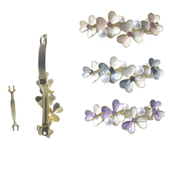 Perle hårspenner Vintage hår automatiske hårnåler Blomster franske hårspenner, 3 teller (pakke med 1)