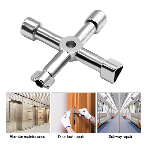 Multifunktionel 4-vejs Universal Trekantnøgle, Multifunktionel, Universal Krydsnøgle, til Elevatorer, Elektriske Skabe, Ventiler (Sølv)