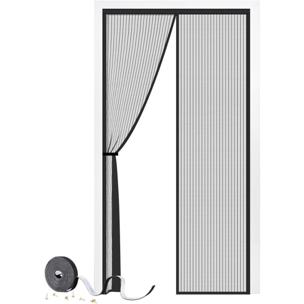 Magnetisk dørskærm 80 x 200 cm, kraftig fluedørskærm i mesh med kraftige magneter, holdbare mesh-gardiner holder insekter ude, rammekrog og løkke